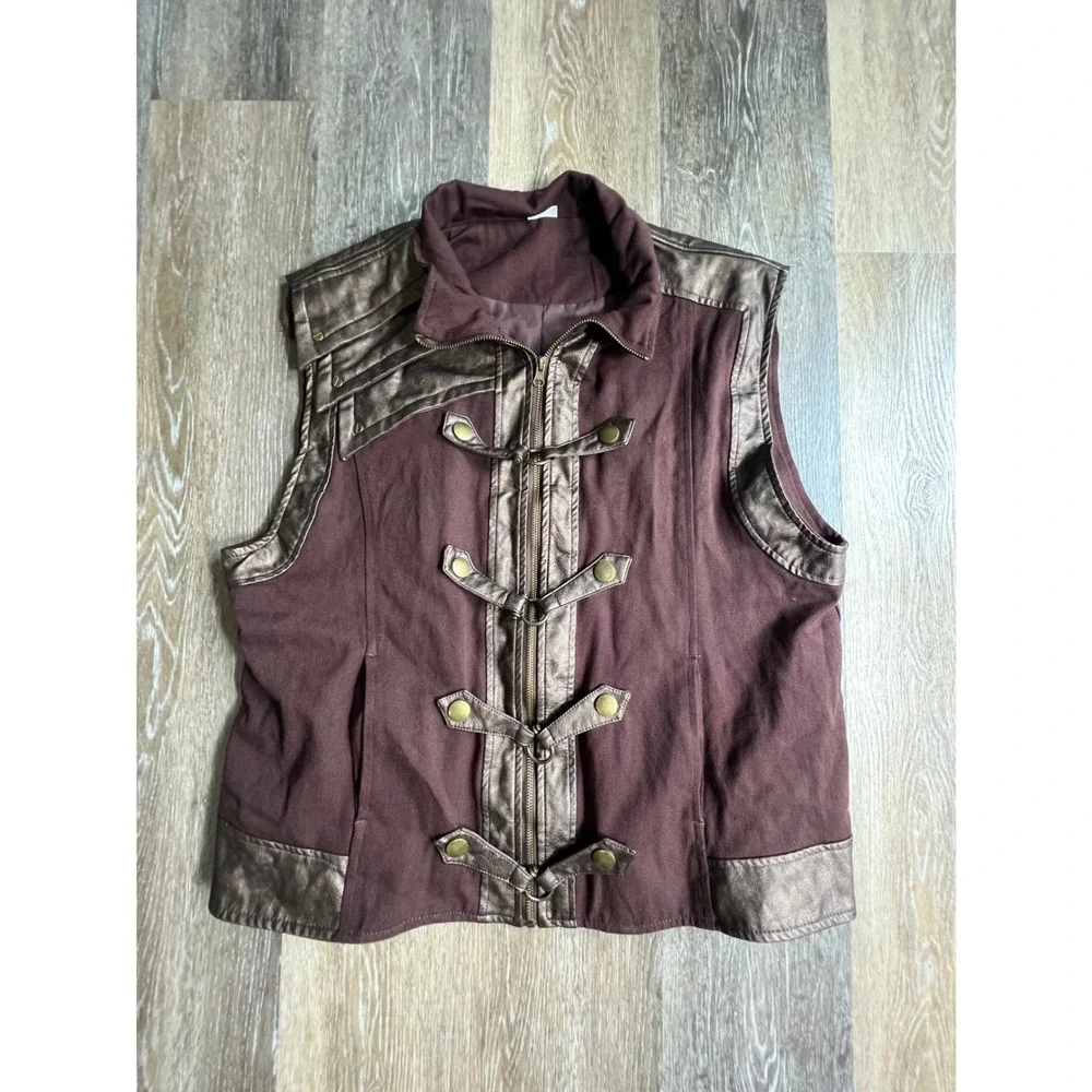 Spirit Halloween Steampunk Vest Mens XL Brown Metallic Toggle Zipper Costume